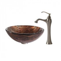 Gaia Glass Vessel Sink in Multicolor and Ventus Faucet in Brushed Nickel
