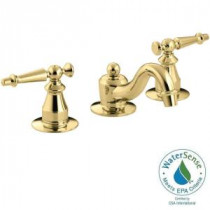 Antique 8 in. Widespread 2-Handle Low-Arc Bathroom Faucet in Vibrant Polished Brass