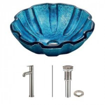 Mediterranean Seashell Vessel Sink in Blue with Faucet in Brushed Nickel