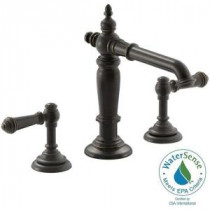 Artifacts 8 in. Widespread 2-Handle Column Design Bathroom Faucet in Oil Rubbed Bronze with Lever Handles