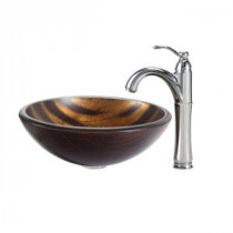 Bastet Glass Vessel Sink in Multicolor and Riviera Faucet in Chrome