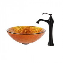 Blaze Glass Vessel Sink in Multicolor and Ventus Faucet in Oil Rubbed Bronze