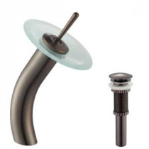 Single Hole 1-Handle Low-Arc Vessel Glass Waterfall Faucet in Oil Rubbed Bronze with Glass Disk in Frosted