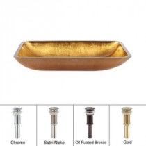 Glass Vessel Sink in Golden Pearl with Pop-Up Drain in Satin Nickel