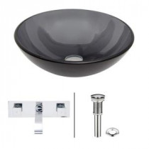 Glass Vessel Sink in Sheer Black with Wall-Mount Faucet Set in Chrome