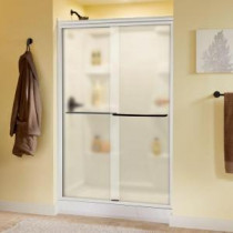 Simplicity 47-3/8 in. x 70 in. Sliding Shower Door in White with Bronze Hardware and Semi-Framed Niebla Glass
