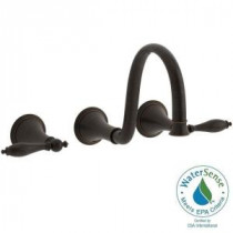 Finial Traditional 2-Handle Wall Mount Bathroom Faucet with High-Arc in Oil-Rubbed Bronze