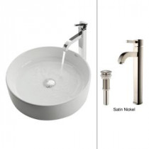 Vessel Sink in White with Ramus Faucet in Satin Nickel