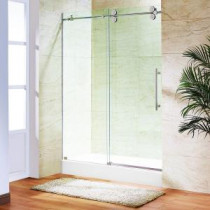 Elan 48 in. x 79.7 in. Frameless Bypass Shower Door in Stainless Steel with Clear Glass and White Base