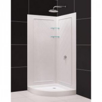 QWALL-4 33 in. x 33 in. x 76-3/4 in. Standard Fit Shower Kit in White with Shower Base and Back Wall