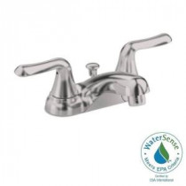 Colony Soft 4 in. Centerset 2-Handle Low-Arc Bathroom Faucet in Satin Nickel with Pop-Up Drain