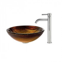 Midas Glass Vessel Sink in Multicolor and Ramus Faucet in Chrome