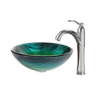 Nei Glass Vessel Sink in Multicolor and Riviera Faucet in Chrome