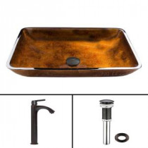 Glass Vessel Sink in Russet and Linus Faucet Set in Antique Rubbed Bronze