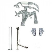 3-Handle Deck-Mount Claw Foot Tub Faucet with Hand Shower Combo Set in Chrome