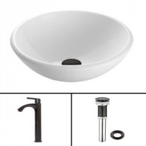 Glass Vessel Sink in White Phoenix Stone and Linus Faucet Set in Antique Rubbed Bronze