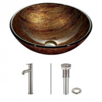Amber Sunset Vessel Sink in Multicolor with Faucet in Brushed Nickel