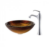 Midas Glass Vessel Sink in Multicolor and Ventus Faucet in Chrome