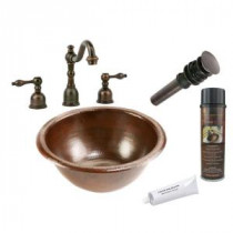 All-in-One Small Round Self Rimming Hammered Copper Bathroom Sink in Oil Rubbed Bronze