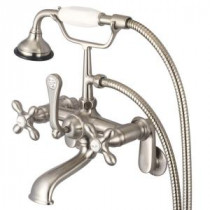 3-Handle Vintage Claw Foot Tub Faucet with Cross Handles and Hand Shower in Brushed Nickel
