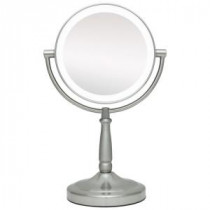 9 in. x 14 in. LED Lighted Cordless Round 1X/10X Magnified Vanity Mirror in Satin Nickel