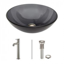 Glass Vessel Sink in Sheer Black with Faucet Set in Brushed Nickel