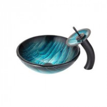 Ladon Glass Vessel Sink in Multicolor and Waterfall Faucet in Oil Rubbed Bronze