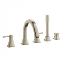 Grandera 2-Handle Deck-Mount Roman Tub Faucet with Personal Hand Shower in Brushed Nickel InfinityFinish