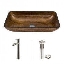 Rectangular Glass Vessel Sink in Amber Sunset with Faucet Set in Brushed Nickel