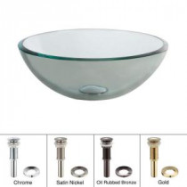 Vessel Sink in Clear Glass with Pop-Up Drain and Mounting Ring in Chrome