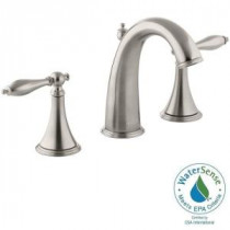 Finial Traditional 8 in. Widespread 2-Handle Bathroom Faucet with Lever Handles in Vibrant Brushed-Nickel