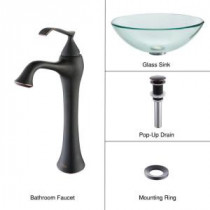 Vessel Sink in Clear Glass with Ventus Faucet in Oil Rubbed Bronze