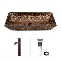 Rectangular Glass Vessel Sink in Golden Greek with Faucet Set in Oil Rubbed Bronze