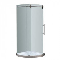 Orbitus 40 in. x 77-1/2 in. Frameless Round Shower Right Opening Enclosure in Stainless Steel with Base