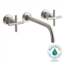 Purist Wall Mount 2-Handle Low-Arc Bathroom Faucet Trim with 90° Angle Spout in Vibrant Brushed Nickel