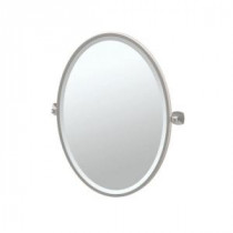 Jewel 24.50 in. x 27.50 in. Framed Single Oval Mirror in Satin Nickel