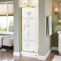 Lyndall 31-1/2 in. x 66 in. Semi-Framed Pivoting Shower Door in Polished Brass with Tranquility Glass