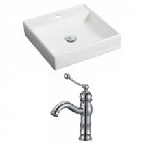 Square Vessel Sink Set in White with Single Hole cUPC Faucet