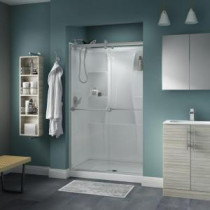 Silverton 48 in. x 71 in. Semi-Framed Contemporary Style Sliding Shower Door in Nickel with Clear Glass