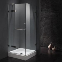 Monteray 36.125 x 79.25 in. Frameless Pivot Shower Enclosure in Chrome with Clear Glass with Base in White