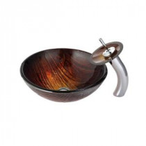 Titania Glass Vessel Sink in Multicolor and Waterfall Faucet in Chrome