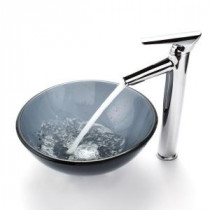 Vessel Sink in Clear Glass Black with Decus Faucet in Chrome