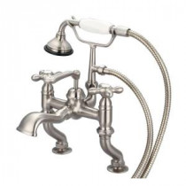 3-Handle Vintage Claw Foot Tub Faucet with Hand Shower and Cross Handles in Brushed Nickel