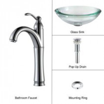 34 mm Edge Glass Vessel Sink in Clear with Single Hole 1-Handle High Arc Riviera Faucet in Chrome