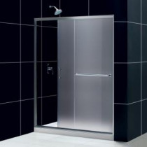 Infinity-Z 30 in. x 60 in. x 74-3/4 in. Sliding Shower Door in Chrome with Right Hand Drain Base