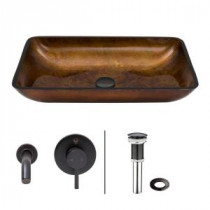 Rectangular Glass Vessel Sink in Russet with Wall-Mount Faucet Set in Antique Rubbed Bronze