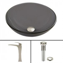 Glass Vessel Sink in Sheer Black Frost and Blackstonian Faucet Set in Brushed Nickel