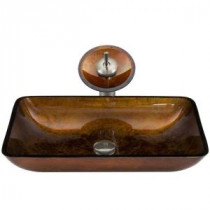 Rectangular Glass Vessel Sink in Russet with Waterfall Faucet Set in Brushed Nickel