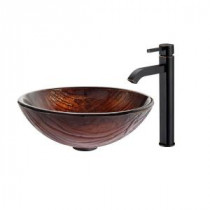 Titania Glass Vessel Sink in Multicolor and Ramus Faucet in Oil Rubbed Bronze