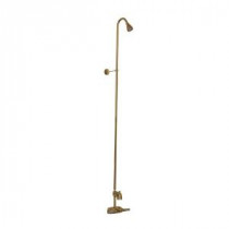 2-Handle Claw Foot Tub Faucet without Hand Shower with Riser and Plastic Showerhead in Polished Brass